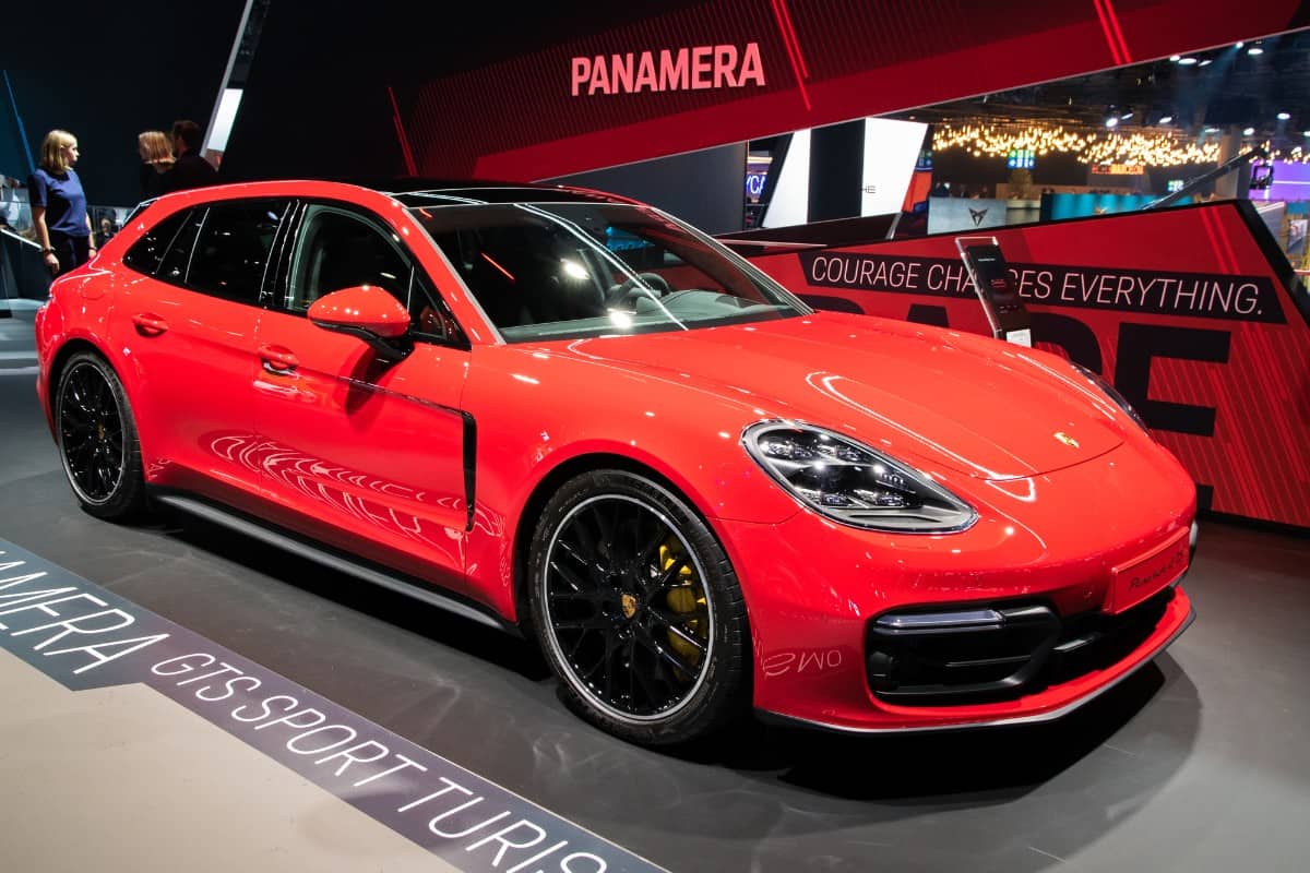 Porsche Panamera GTS showcased at a motor show.