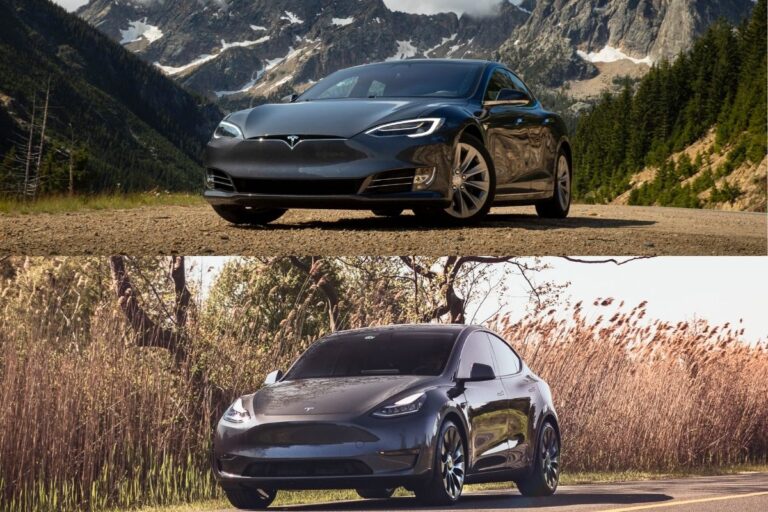 A collage of Tesla model 3 and model Y.