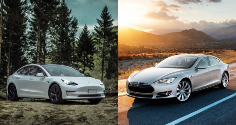 A collage of tesla model 3 and model S.