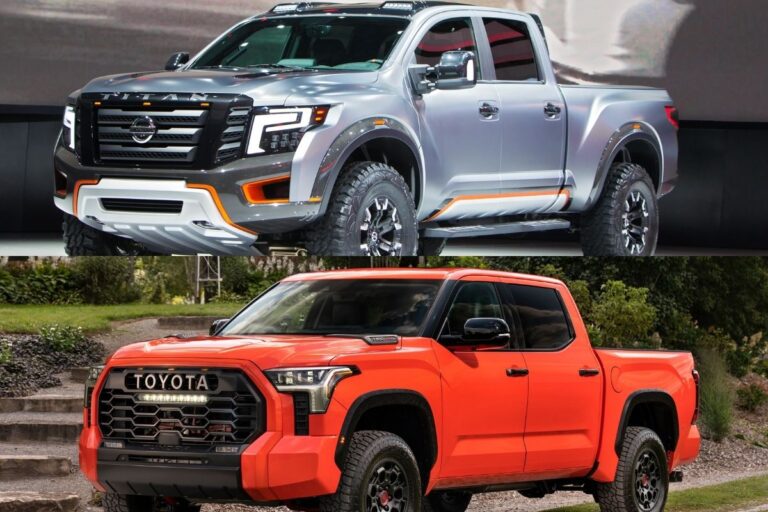 A collage of Toyota Tundra and Nissan Titan.