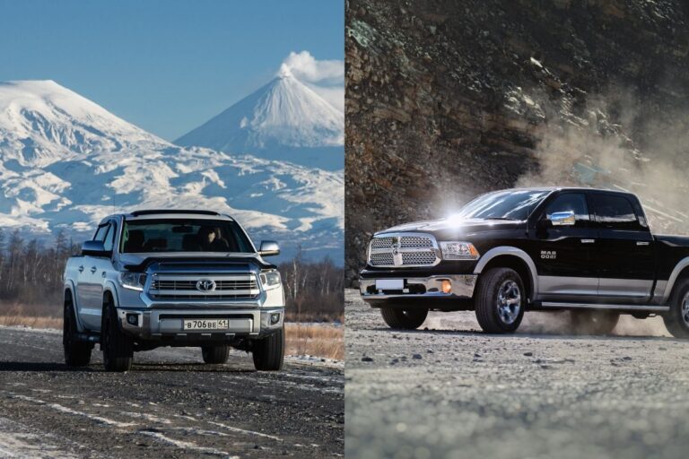 A collage of Toyota Tundra and Dodge Ram 1500.