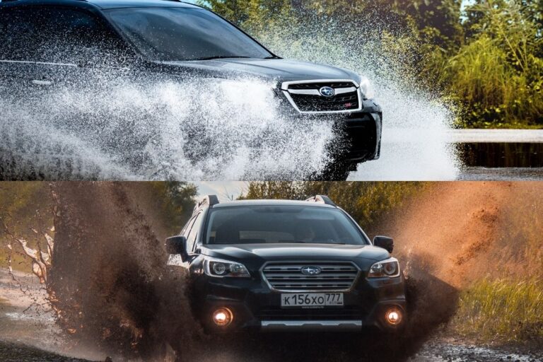 Two subaru cars with water splash.