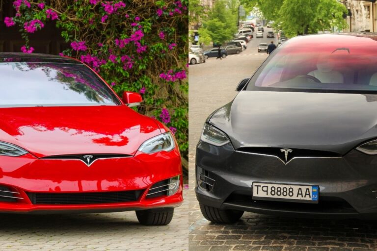 Two tesla cars different model in one picture.