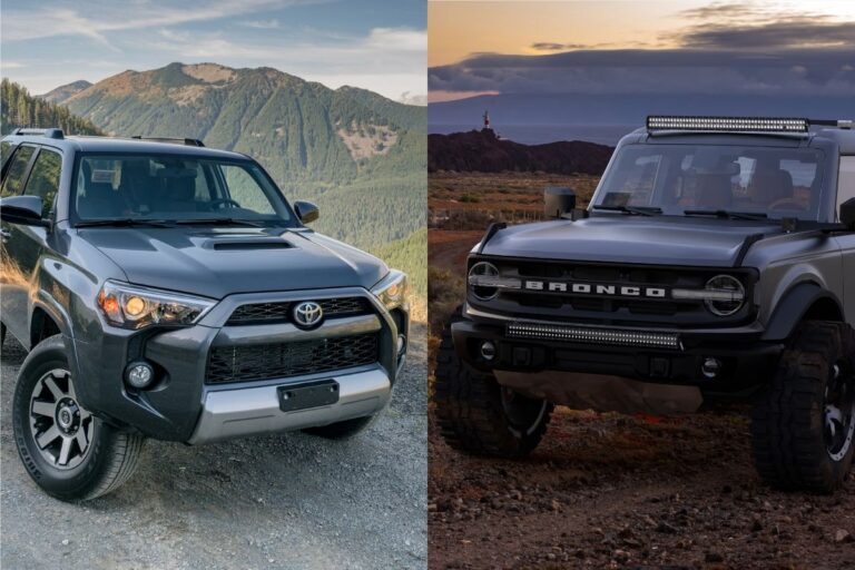 A collage photo of toyota 4runner and ford bronco.