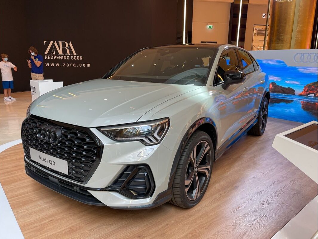 The elegant Audi Q3 Plug-in display at the Automobile Exhibit in Athens Greece.