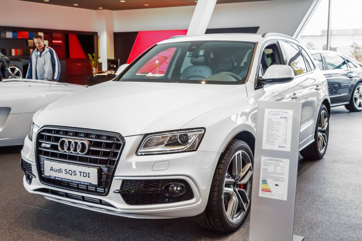 White front side view of the Audio SQ5 White colorway at Baden, Germany.