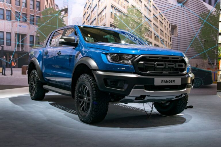 The all new Ford Ranger in metallic blue colorway on exhibition point during the Hanover Motor Show.