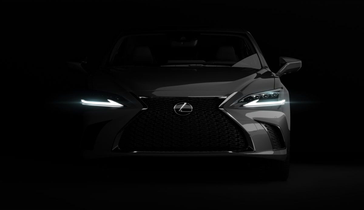 A photo of luxury lexus es car in a dark studio.