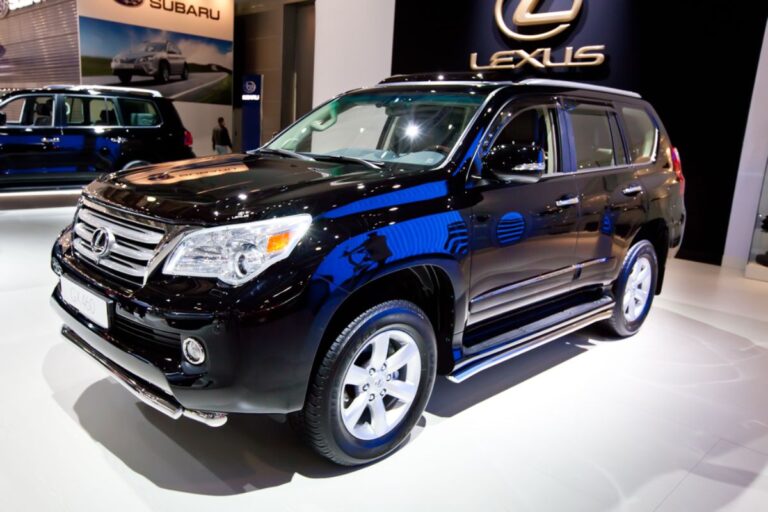 The all new Lexus GX in a black colorway displayed at a dealership store in Moscow Russia.