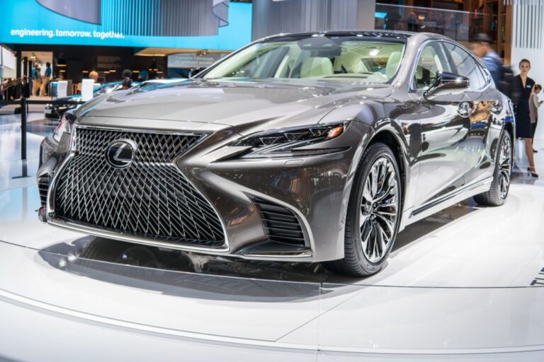 Lexus Ls in a metallic grey colorway in display at the 67th International Motor Show.