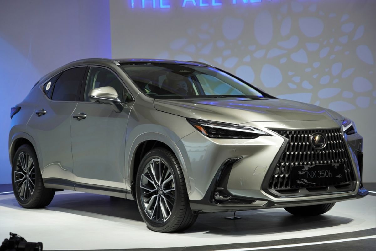 Grey Lexus NX in display at the Jakarta Auto Week automotive event open for market buyers.