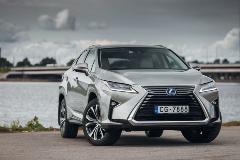 Front view of lexus rx car brand new at the parking near river.