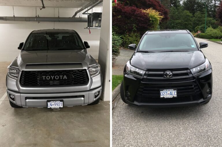 Photos of a pickup truck (Tundra) and SUV (Highlander)