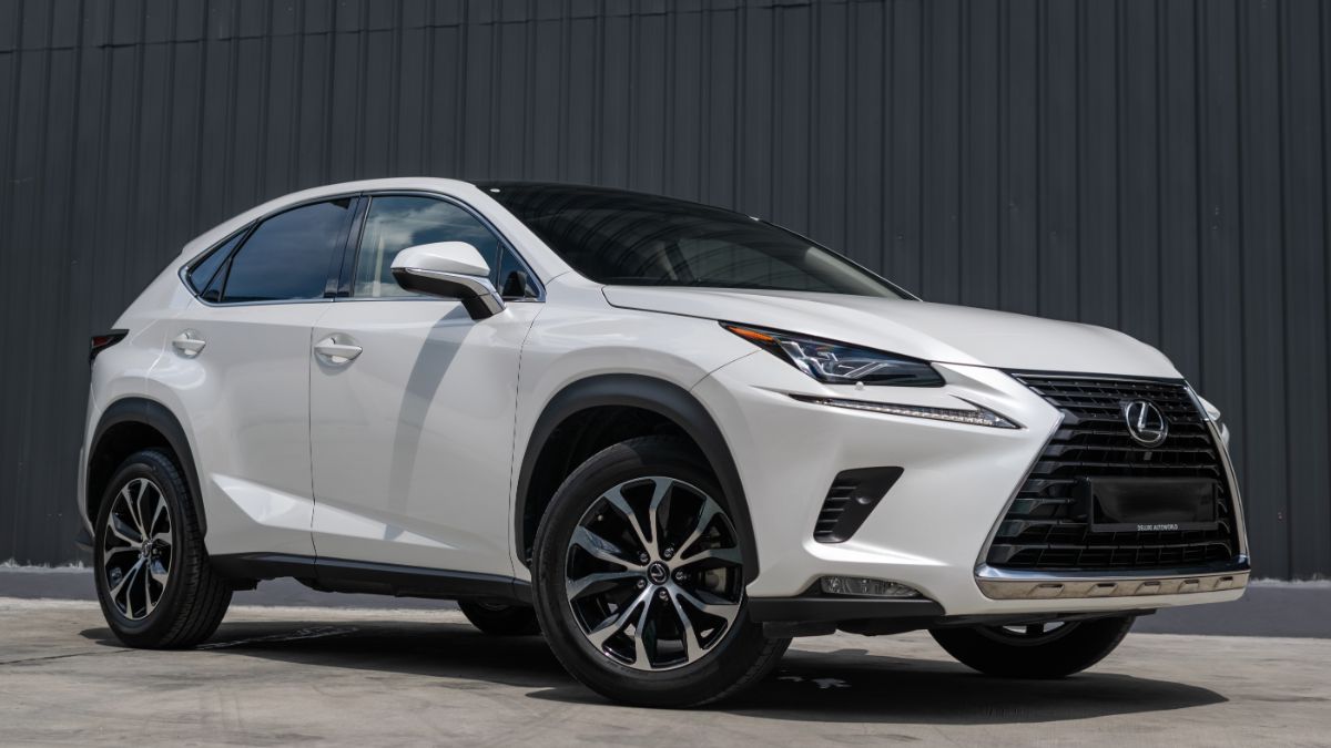 White 2022 Lexus NX on parking space.