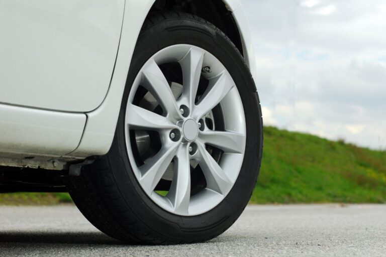 Tire and alloy wheel on this sports car.