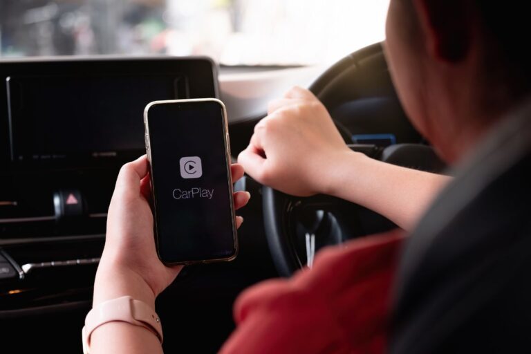 Carplay application on mobile phone inside the car.