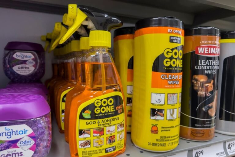 Close-up view of Goo Gone products for sale inside a Staples Store.