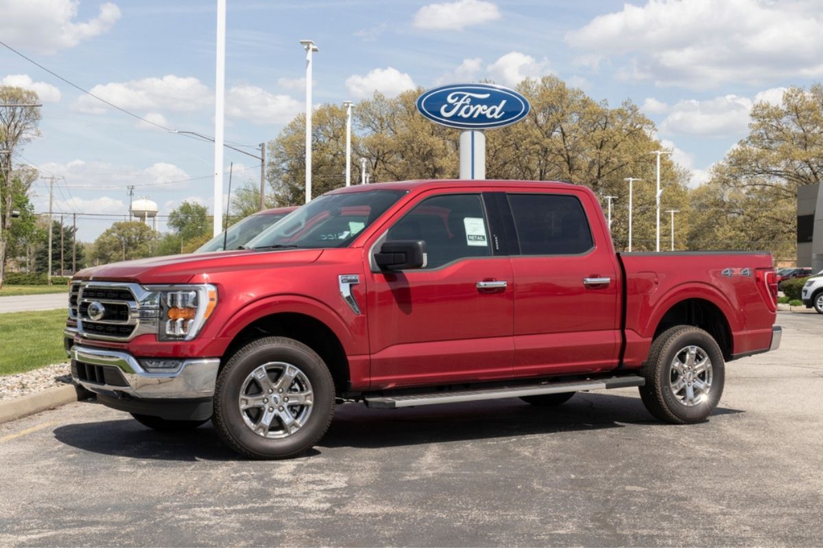 Ford F-150 display at a dealership.