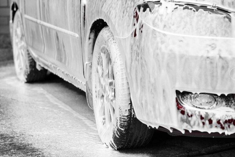 Car washing concept, car in foam.