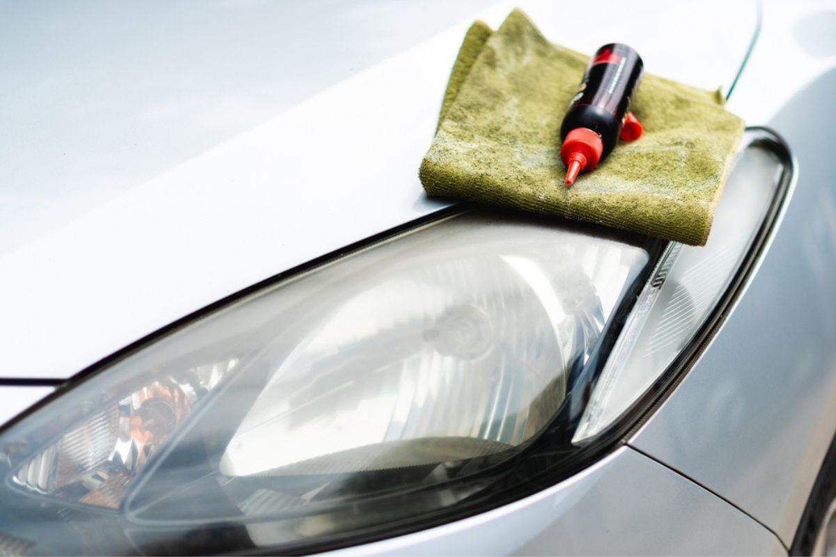 Polishing the yellowish and hazy headlights.