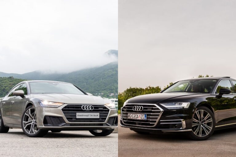 Front shot photo of Audi A7 and Audi A8.