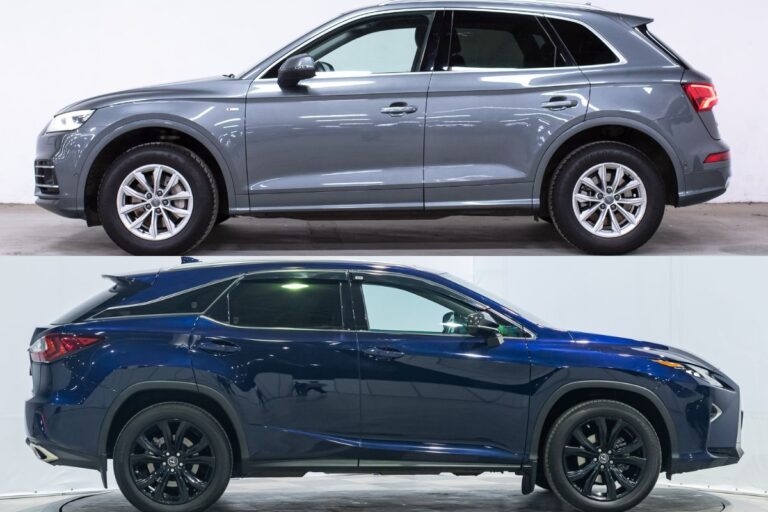 Photo collage of the Audi Q5 and Lexus 350.