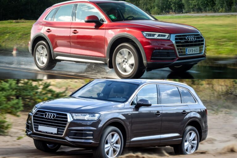 Collage photo comparison of the Audi Q5 and Audi q7.