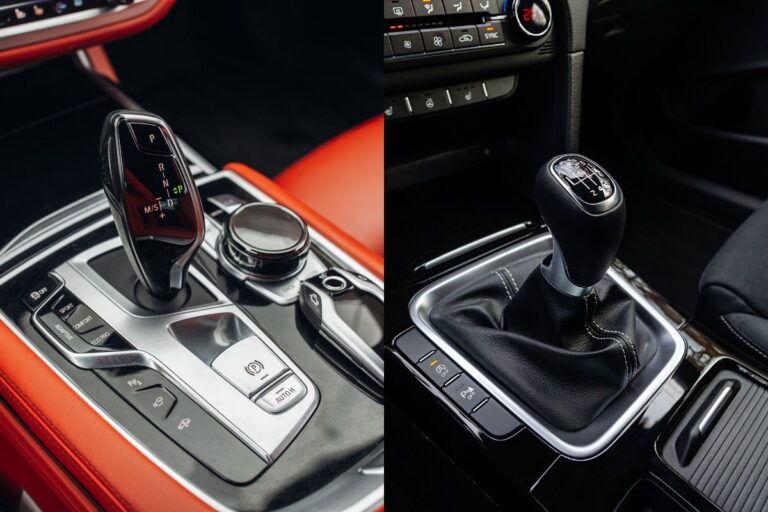 A collage photo of an automatic and manual gear of the car.