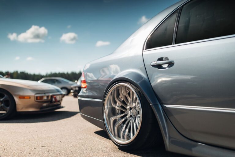 A close-up photo of a tuning car's wheel taken at the event.