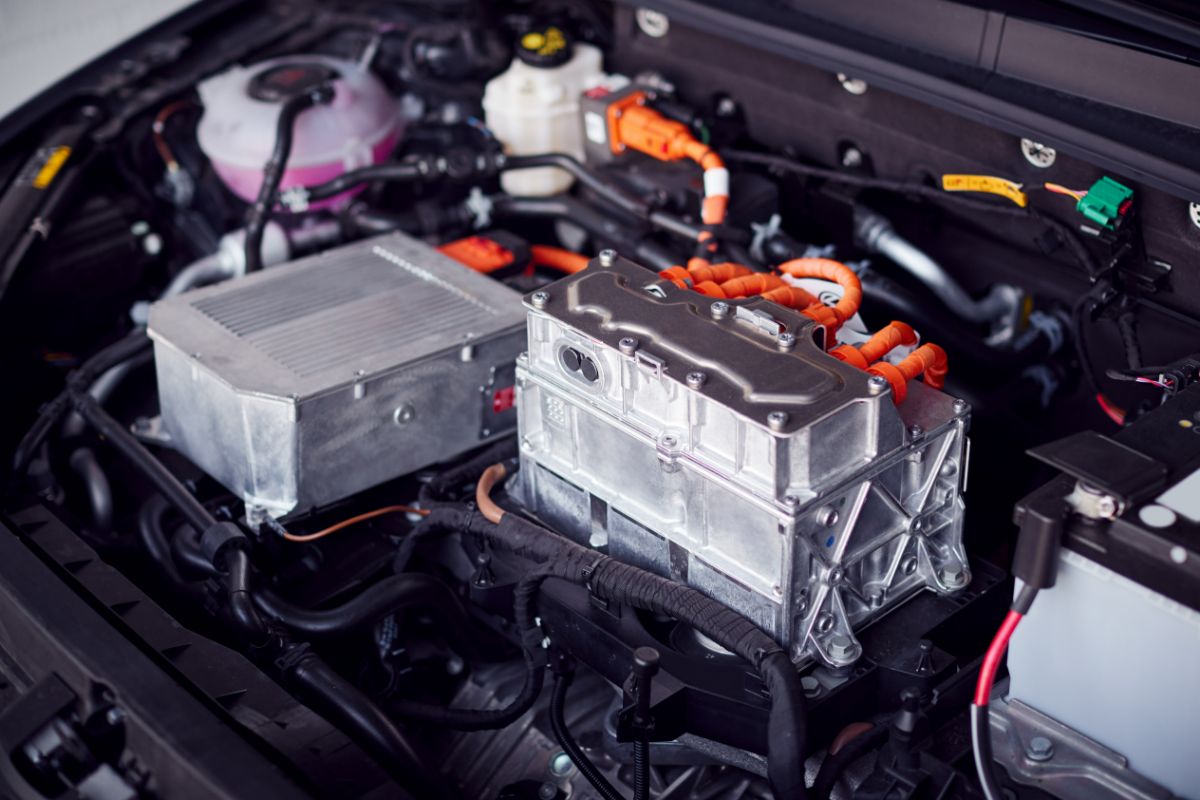 Close up photo of a electric motor engine of aEnvironmentally Friendly Zero Emission Electric Car.