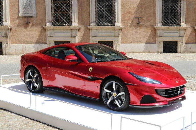 Detail of a Ferrari Portofino M sports car at the Motor Valley Show.