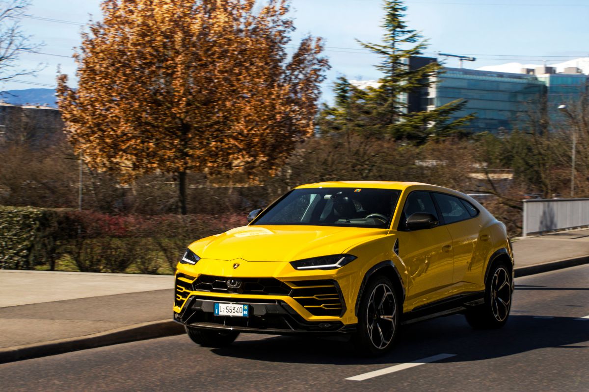 Super SUV Lamborghini Urus in suburban Geneva.