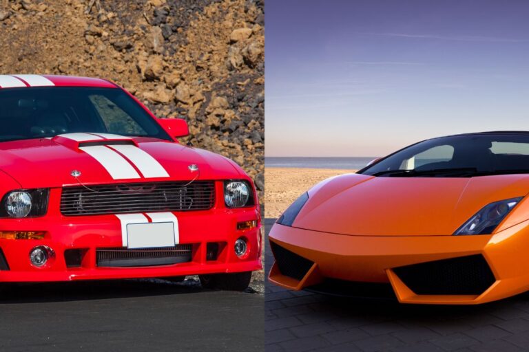 Collage photo of Muscle car and sports car.