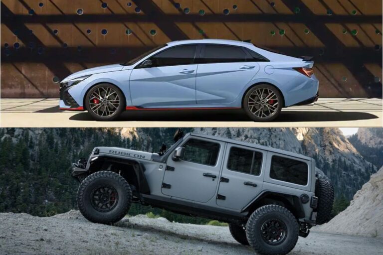 A photo collage of a sedan versus jeep vehicles.