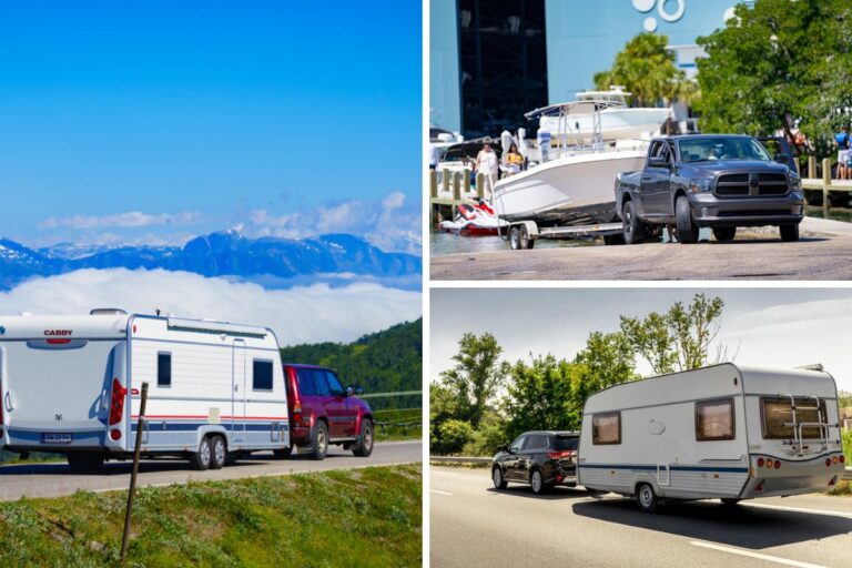 Vehicles towing RV and Boat