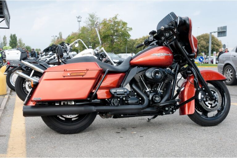 Side view angle of a 2011 Harley Davidson Street Glide parked outdoors.