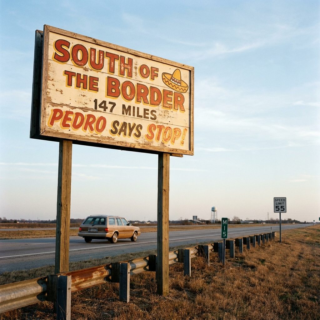 The Billboard Countdown That Started at 200 Miles and Made You Believe a Roadside Attraction Was Worth Stopping For