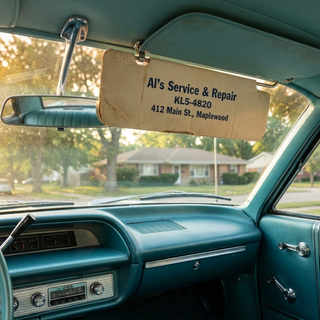 The Cardboard Sun Visor Advertising the Shop's Phone Number That Every Customer Got For Free