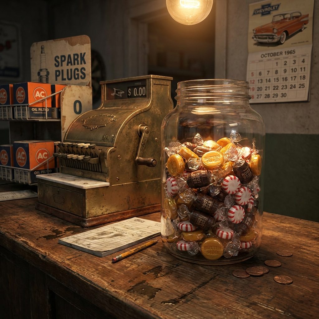 The Glass Jar of Penny Candy on the Counter Next to the Cash Register