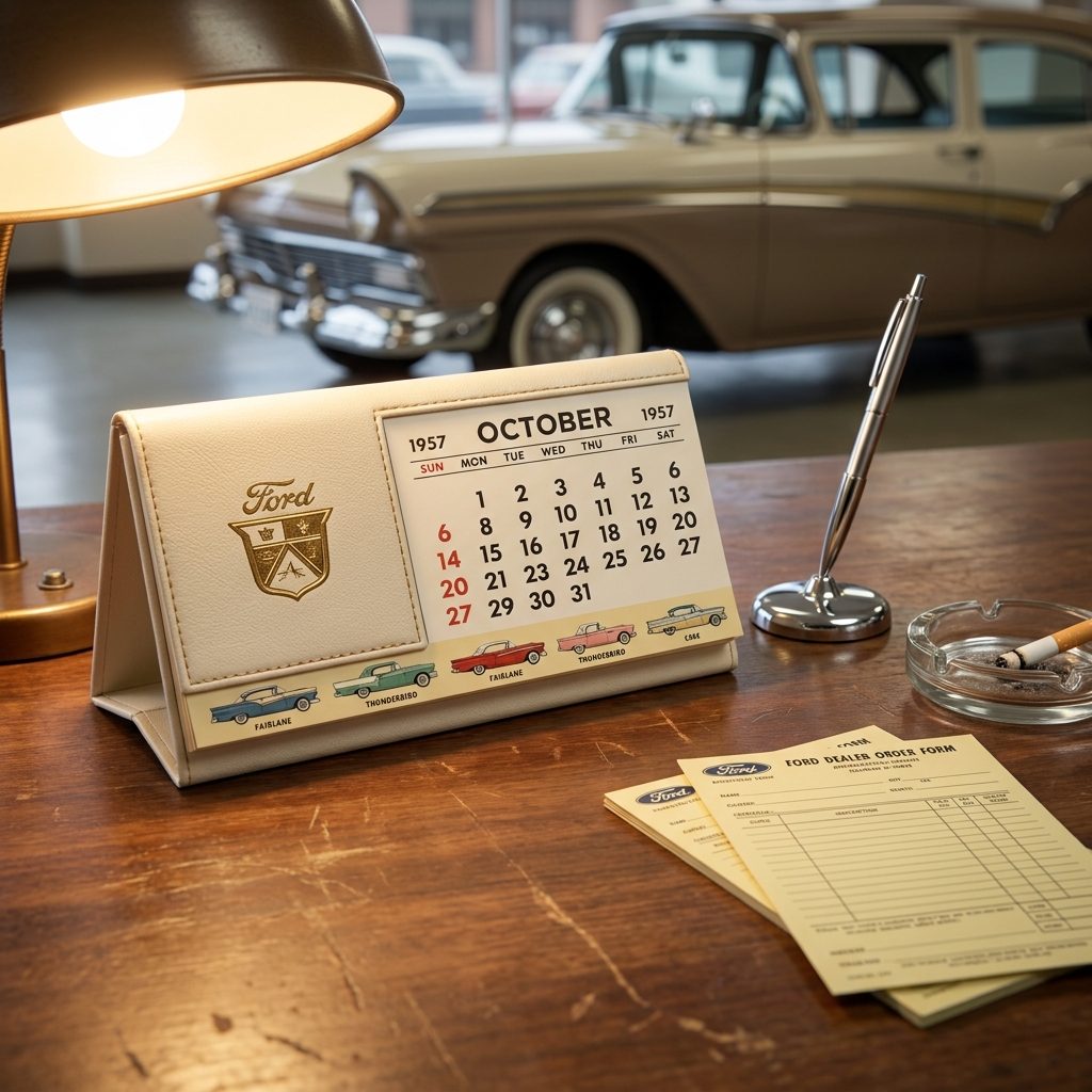 The Little Desk Calendar With the Ford Crest and the Salesman's Name Embossed in Gold