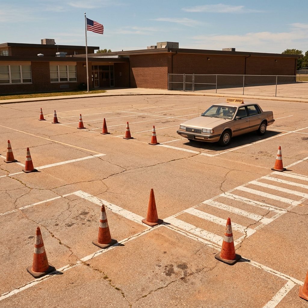 The Orange Traffic Cones in the School Parking Lot That Represented Imaginary Pedestrians