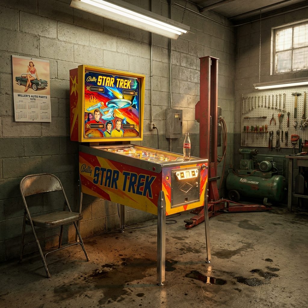 The Pinball Machine Humming in the Corner of the Service Bay