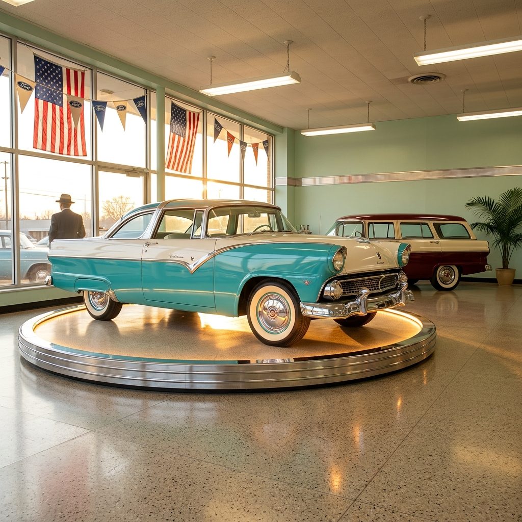 The Rotating Platform That Spun a Two-Tone Fairlane Like It Was the Only Car on Earth