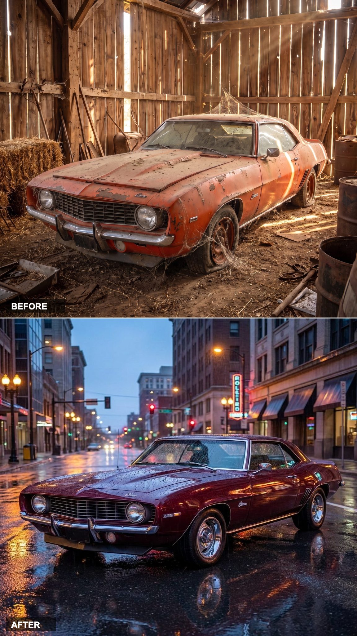 Black Cherry in the Rain: A City Night Restoration