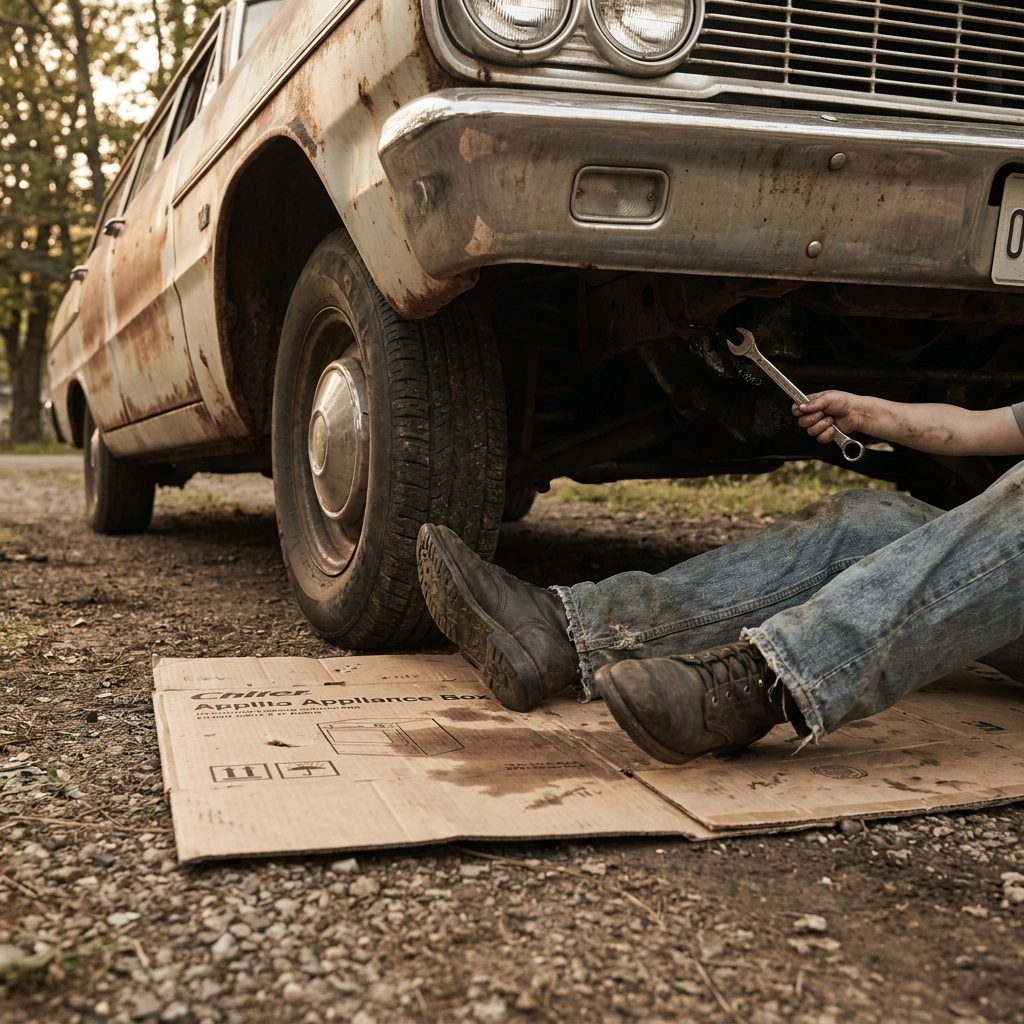The Cardboard Dad Laid Down Under the Car So You Could Hand Him Tools