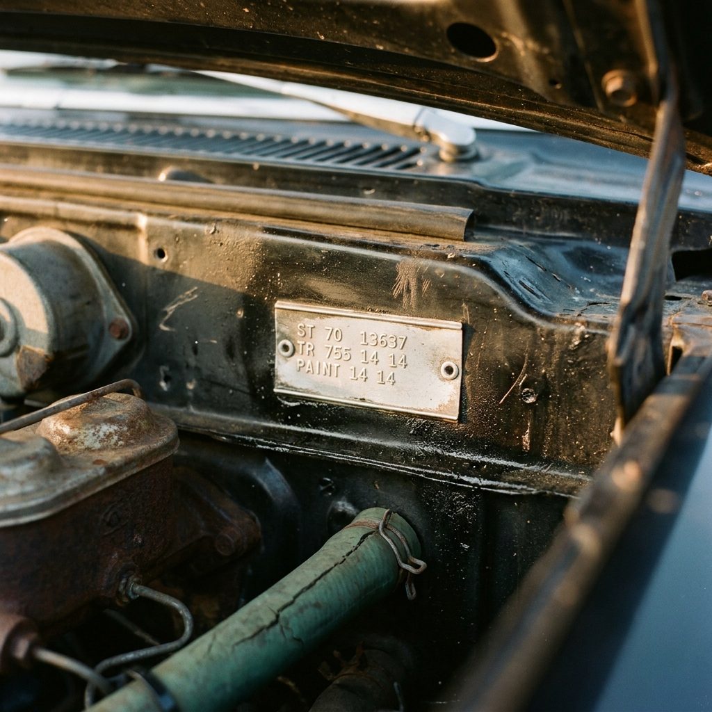 The Cowl Tag Under the Hood That Told the Whole Story in Six Lines of Stamped Metal