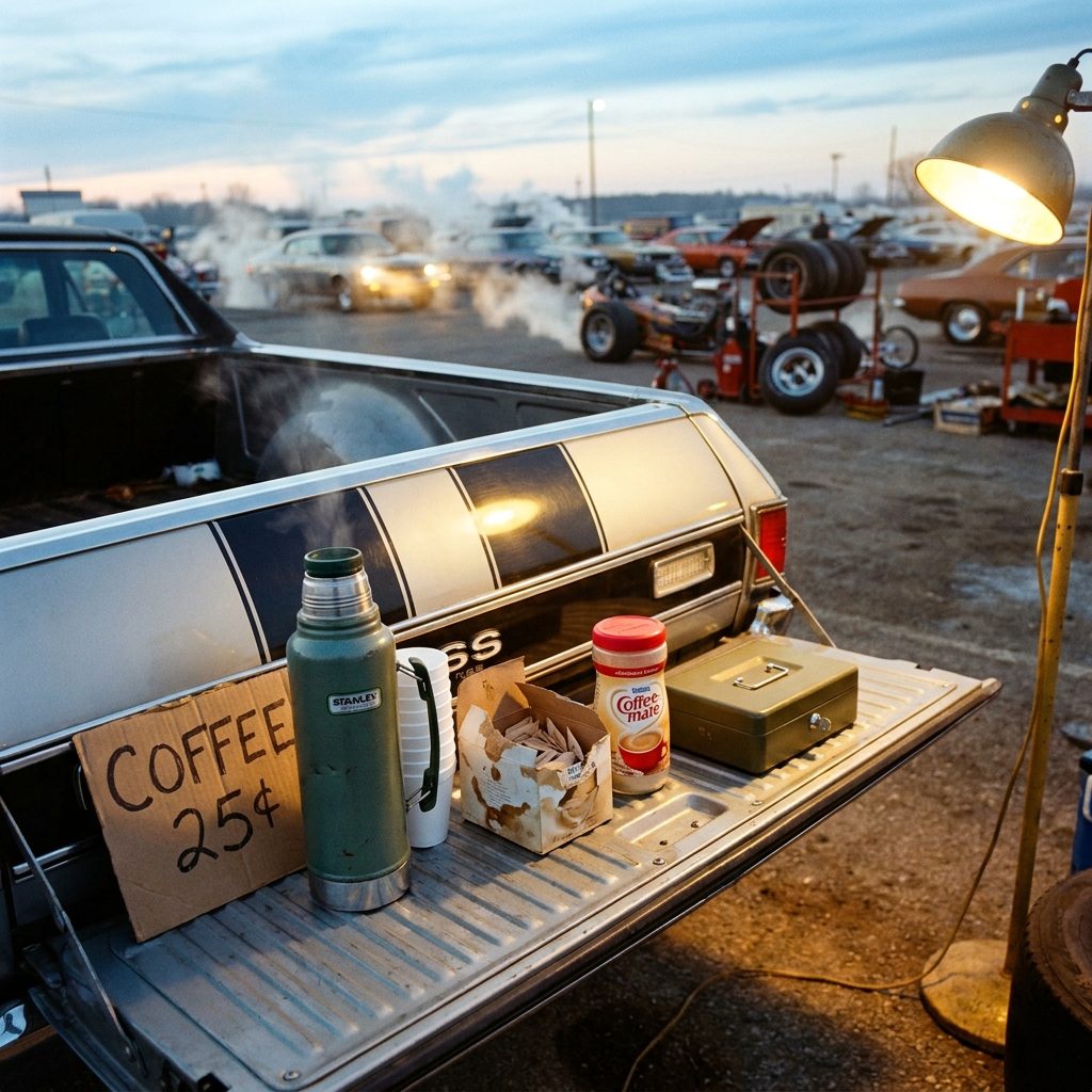 The Coffee Seller Working From the Tailgate of an El Camino
