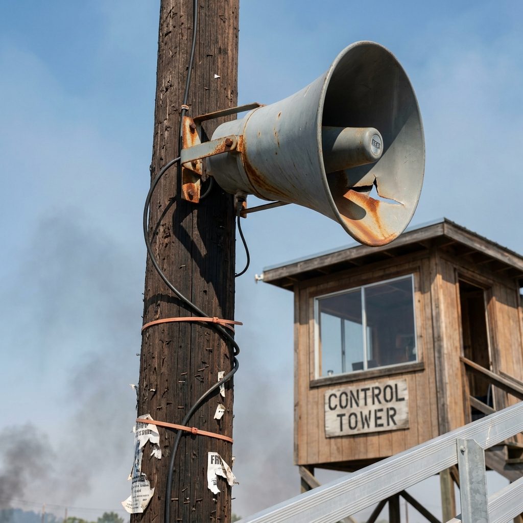 The PA Speaker Bolted to a Light Pole That Had Seen Better Summers