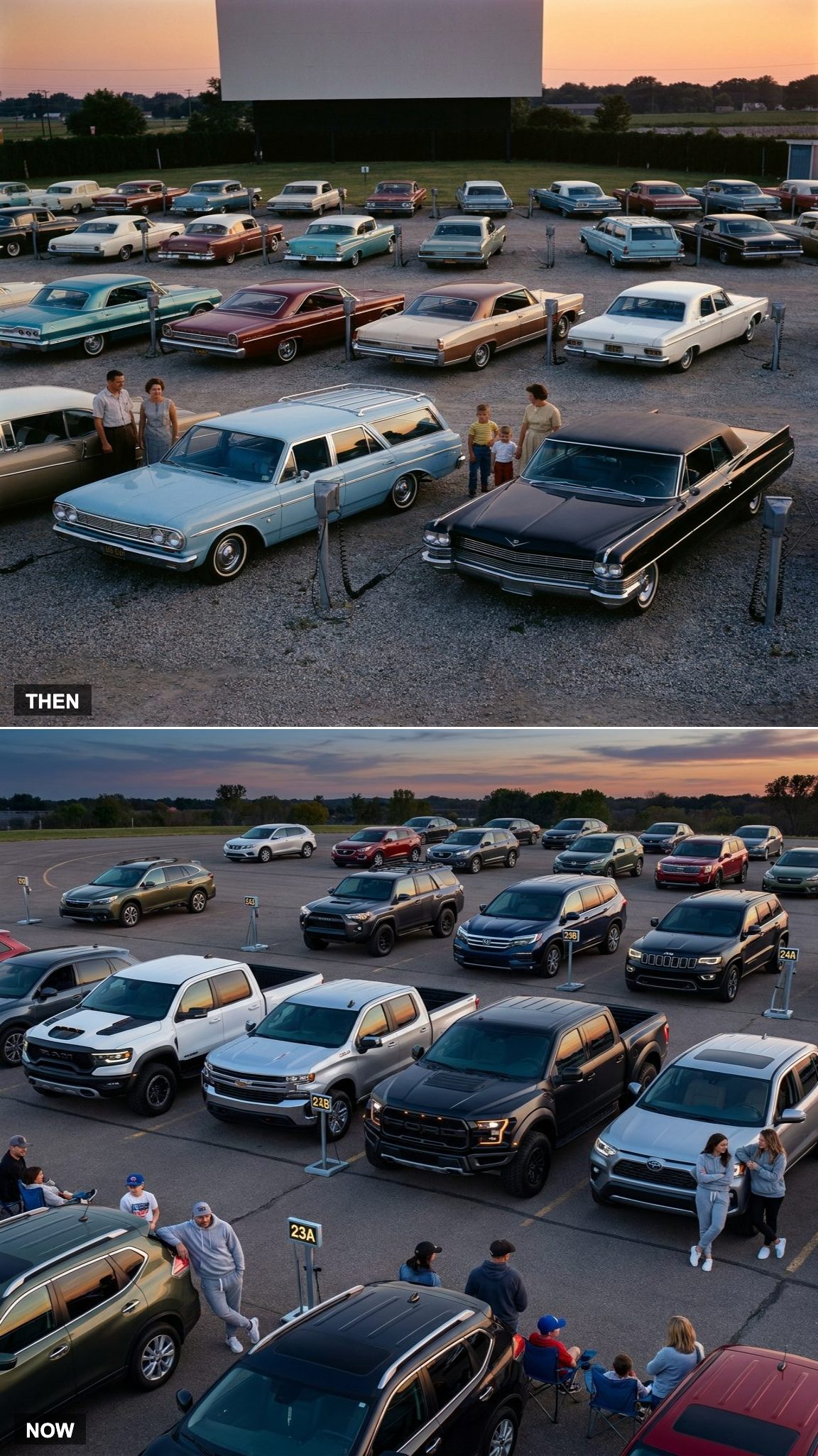 The Parking Lot: Chrome Sedans Then, Trucks and SUVs Now