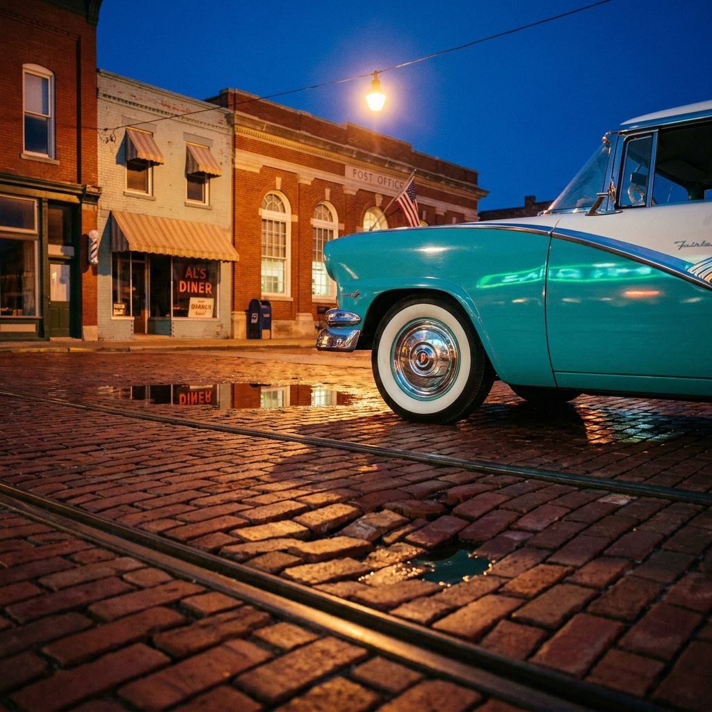 The Sound of Chrome Hubcaps Rattling Over the Brick Section by the Old Post Office